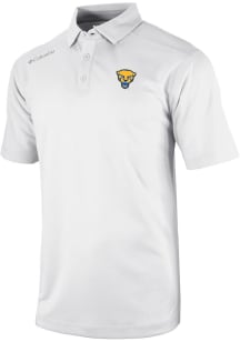 Mens Pitt Panthers White Columbia Heat Seal Omni Wick Shotgun Short Sleeve Polo Shirt