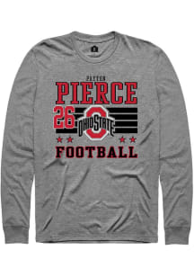 Payton Pierce Mens Grey Ohio State Buckeyes NIL Striped Long Sleeve Player T Shirt