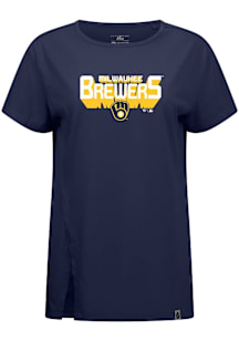 Levelwear Milwaukee Brewers Womens Navy Blue Influx Retro 3D Short Sleeve T-Shirt