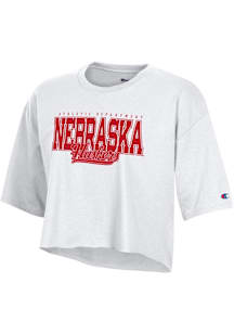 Champion Nebraska Cornhuskers Womens White Boyfriend Crop Short Sleeve T-Shirt
