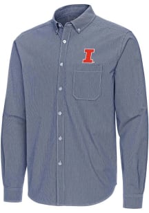 Mens Illinois Fighting Illini Navy Blue Antigua Porter Long Sleeve Dress Shirt