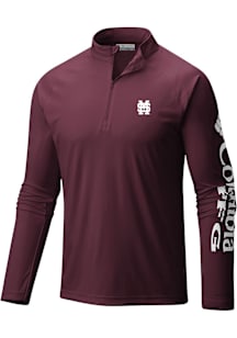Columbia Mississippi State Bulldogs Mens Maroon Heat Seal Terminal Tackle Long Sleeve Qtr Zip Pull..