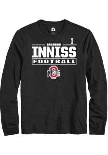 Brandon Inniss Mens Black Ohio State Buckeyes NIL Stacked Box Long Sleeve Player T Shirt