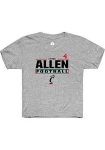 Cyrus Allen Cincinnati Bearcats Youth Grey NIL Stacked Box Player Tee