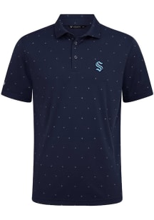 Levelwear Seattle Kraken Mens Navy Blue Vision Embroidered 3D Patch Short Sleeve Polo