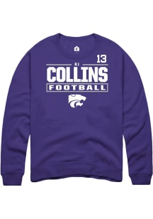 RJ Collins Rally Mens Purple K-State Wildcats NIL Stacked Box Player Crew