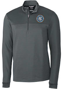 Cutter and Buck New York City FC Mens Graphite Traverse Stripe Long Sleeve Qtr Zip Pullover