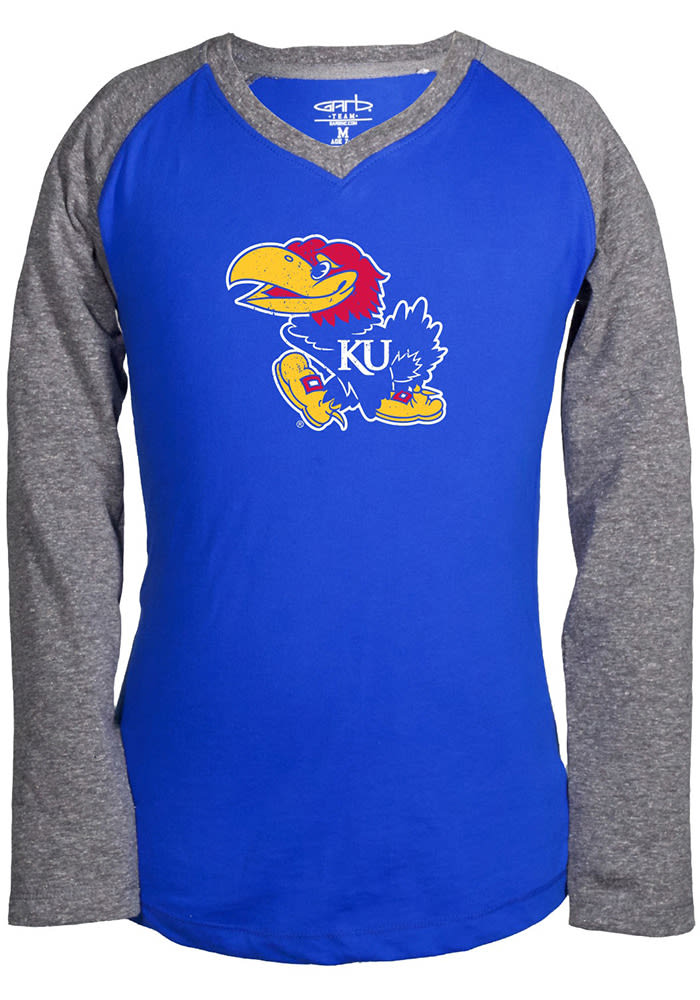 Kansas Jayhawks Youth Blue Courtney Long Sleeve Fashion T-Shirt