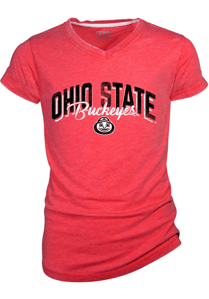 Ohio State Buckeyes Girls Red Penny Burnout Short Sleeve Fashion T-Shirt