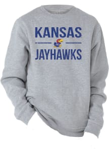 Kansas Jayhawks Youth Grey Cruz Long Sleeve Crew Sweatshirt
