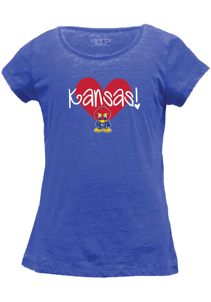 Kansas Jayhawks Girls Blue Vickie Heart Baby Jay Short Sleeve Fashion T-Shirt