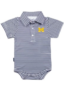 Baby Navy Blue Michigan Wolverines Carson Striped Short Sleeve One Piece Polo