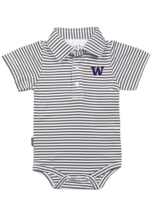 Baby Charcoal Washington Huskies Carson Striped Short Sleeve One Piece Polo