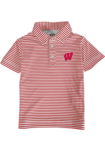 Wisconsin Badgers Toddler Red Carson Striped Design Short Sleeve Polo Shirt