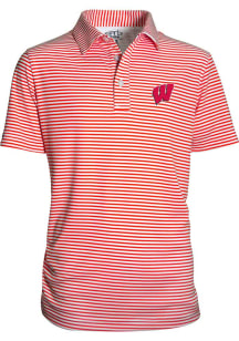 Wisconsin Badgers Youth Red Carson Striped Short Sleeve Polo Shirt