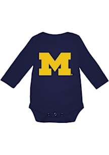 Michigan Wolverines Baby Blue Ollie Long Sleeve One Piece