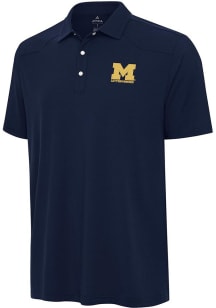 Mens Michigan Wolverines Blue Antigua Letterwinners M Club Western Short Sleeve Polo Shirt