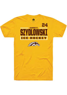 Garrett Szydlowski Rally Mens Gold Western Michigan Broncos NIL Stacked Box Player T Shirt