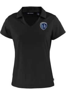 Cutter and Buck Sporting Kansas City Womens Black Daybreak V Neck Short Sleeve Polo Shirt