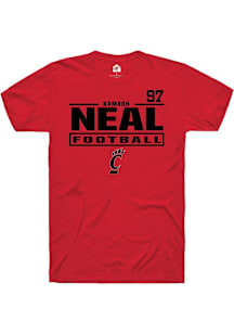 Kamron Neal Cincinnati Bearcats Red Football NIL Stacked Box Short Sleeve Player T Shirt