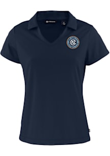 Cutter and Buck New York City FC Womens Navy Blue Daybreak V Neck Short Sleeve Polo Shirt