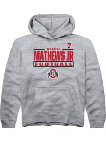 Jermaine Mathews Jr Rally Youth Grey Ohio State Buckeyes NIL Stacked Box Long Sleeve Player Hoodie