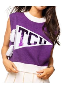 Queen of Sparkles TCU Horned Frogs Womens Purple Sequin Pennant Sweater Tank Top