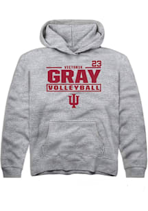 Victoria Gray Rally Indiana Hoosiers Youth NIL Stacked Box Long Sleeve Player Hoodie Grey