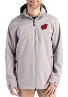 Mens Wisconsin Badgers Grey Cutter and Buck Camano Light Weight Jacket