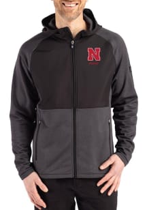 Mens Nebraska Cornhuskers Black Cutter and Buck Alumni Peshastin Long Sleeve Full Zip Jacket