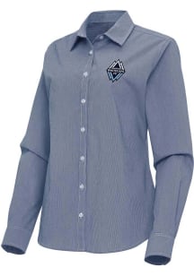 Antigua Vancouver Whitecaps FC Womens Porter Long Sleeve Navy Blue Dress Shirt