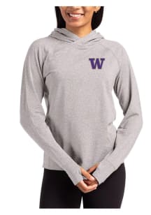 Womens Washington Huskies Grey Cutter and Buck Adapt Knit Hood Hooded Sweatshirt