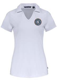Cutter and Buck New York City FC Womens White Daybreak V Neck Short Sleeve Polo Shirt