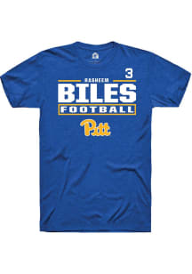 Rasheem Biles Rally Mens Blue Pitt Panthers NIL Stacked Box Player T Shirt