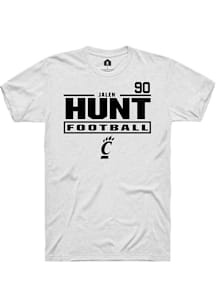 Jalen Hunt Cincinnati Bearcats White Football NIL Stacked Box Short Sleeve Player T Shirt