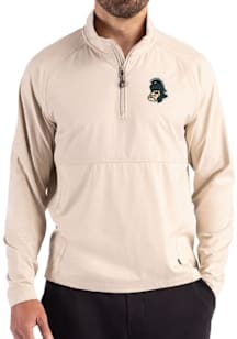 Cutter and Buck Michigan State Spartans Mens Oatmeal Vault Adapt Eco Hybrid Long Sleeve Qtr Zip Pu..