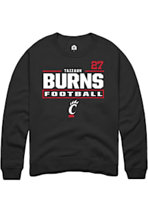 Taizaun Burns Cincinnati Bearcats Mens Black Football NIL Stacked Box Player Crew