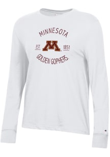 Womens Minnesota Golden Gophers White Champion Core LS Tee