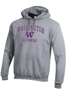Mens Washington Huskies Grey Champion Logo Alumni Powerblend Hooded Sweatshirt