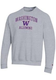 Mens Washington Huskies Grey Champion Logo Alumni Powerblend Crew Sweatshirt