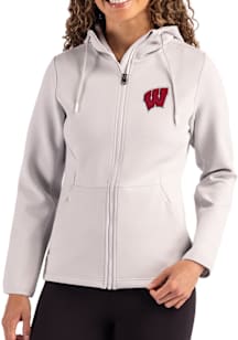 Womens Wisconsin Badgers Grey Cutter and Buck Epic Comfort Full Zip Light Weight Jacket
