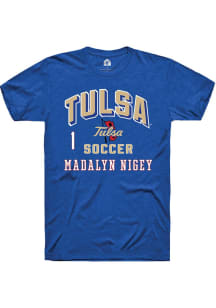 Madalyn Nigey Rally Mens Blue Tulsa Golden Hurricane NIL Arch Logo Player T Shirt