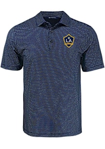 Cutter and Buck LA Galaxy Mens Navy Blue Pike Shadow Check Short Sleeve Polo