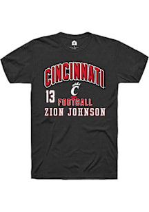Zion Johnson Cincinnati Bearcats Black Football NIL Arch Logo Short Sleeve Player T Shirt