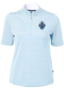 Cutter and Buck Vancouver Whitecaps FC Womens Light Blue Virtue Eco Pique Stripe Short Sleeve Polo..
