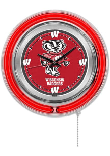 Wisconsin Badgers Mascot Double Neon Wall Clock