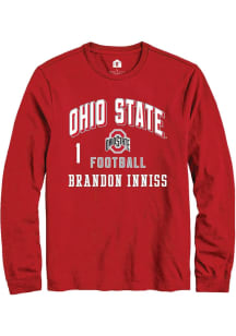 Brandon Inniss Mens Red Ohio State Buckeyes NIL Arch Logo Long Sleeve Player T Shirt
