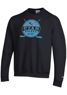 Champion Utah Hockey Club Mens Black Hockey Sticks Circle Powerblend Long Sleeve Crew Sweatshirt