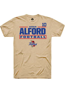 Andrew Alford Rally Mens Brown Tulsa Golden Hurricane NIL Stacked Box Player T Shirt