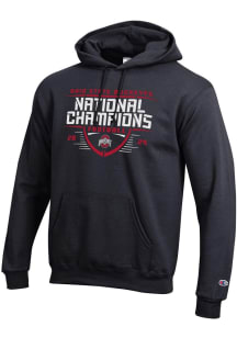 Mens Ohio State Buckeyes Black Champion 2024 Football National Champion Gridiron Powerblend Hood..